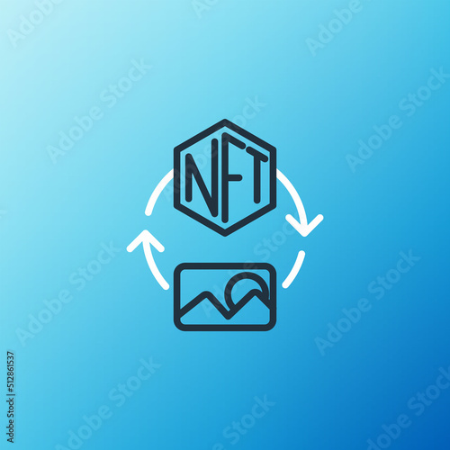 Line NFT Digital crypto art icon isolated on blue background. Non fungible token. Colorful outline concept. Vector