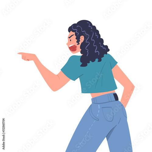 Angry Woman with Furious Face Shouting and Arguing Having Conflict with Somebody Vector Illustration