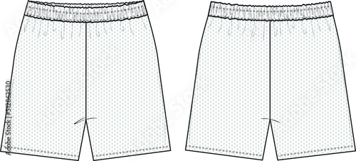 Mesh Shorts Flat Technical Drawing Illustration Blank Streetwear Mock-up Template for Design and Tech Packs CAD Unisex Athletic Basketball