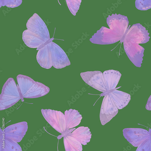 Seamless pattern Watercolor butterflies on a bright background. Botanical background of butterflies for design  wallpapers  wrapping paper  textiles.