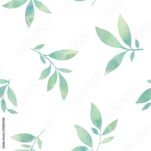 Abstract seamless pattern. Green leaves painted in watercolor for design, wallpaper, wrapping paper.