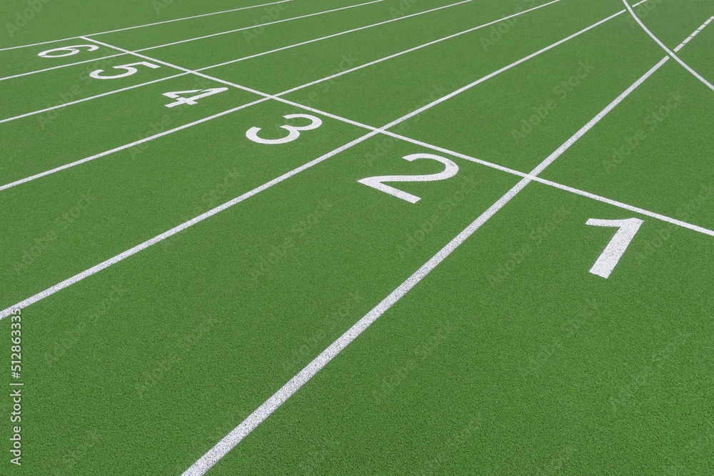 Track and field lanes and numbers. Running lanes at a track and field athletic center. Horizontal sport theme poster, greeting cards, headers, website and app