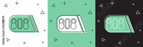 Set Drum machine music producer equipment icon isolated on white and green, black background. Vector