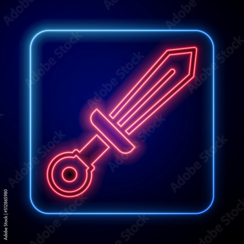 Glowing neon Medieval sword icon isolated on black background. Medieval weapon. Vector