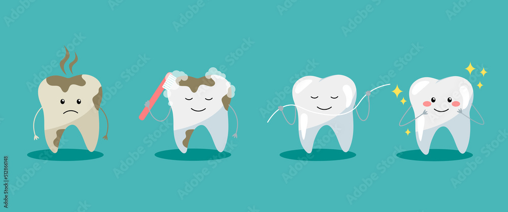 Step of cleaning teeth stains. from unhealthy teeth to healthy teeth. Teeth cleaning