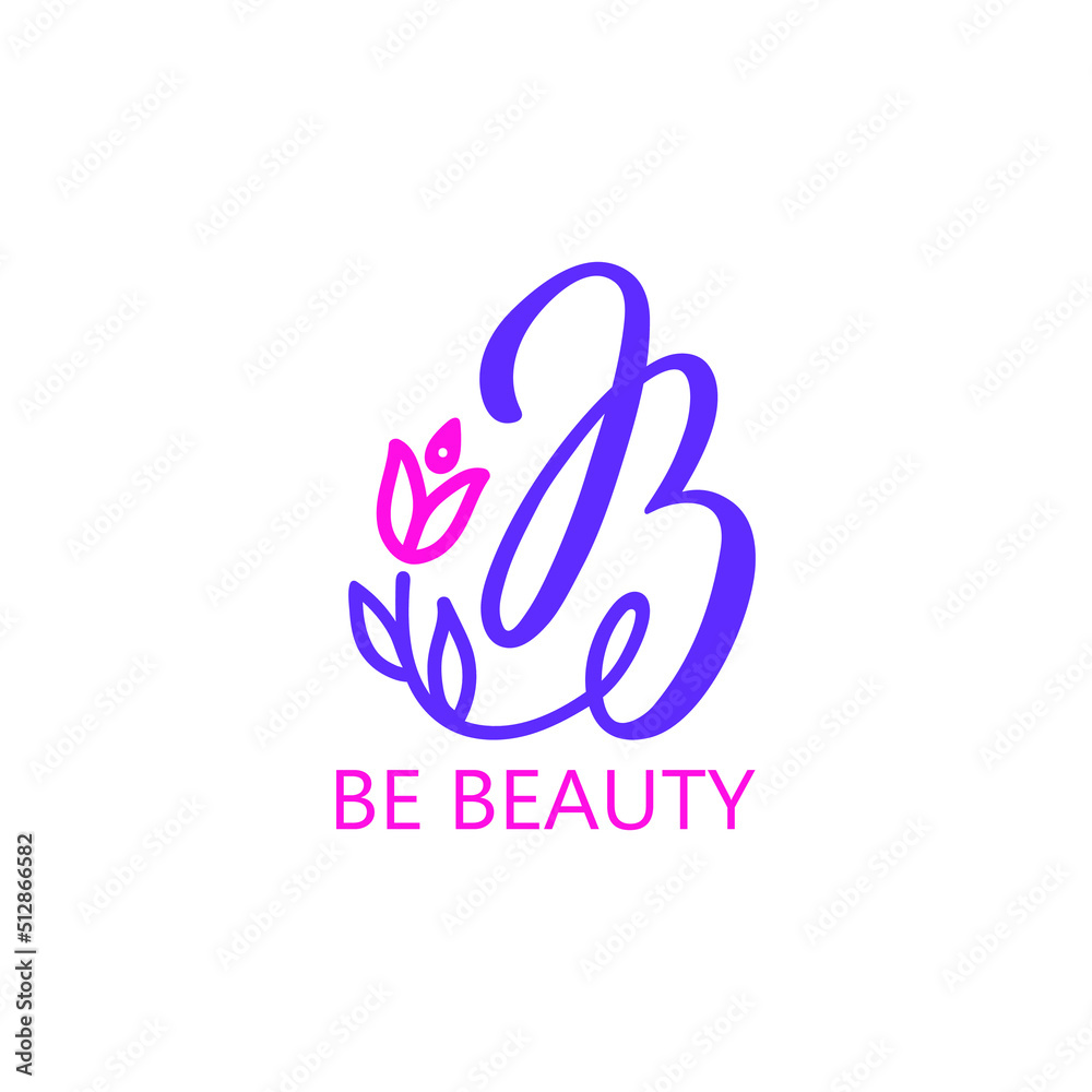 Beauty salon or studio logo. Letter B with flower isolated on white background. Modern brush calligraphy, hand lettering typography. Initial B feminine logo collections template. Vector illustration Beauty salon or studio logo. Letter B with flower isolated on white background. Modern brush calligraphy, hand lettering typography. Initial B feminine logo collections template. Vector illustration