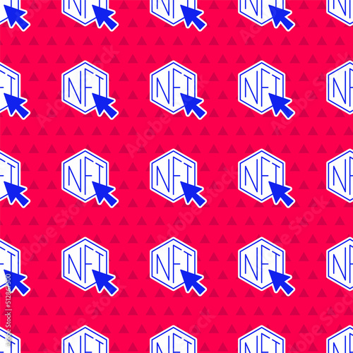 Blue NFT Digital crypto art icon isolated seamless pattern on red background. Non fungible token. Vector