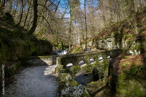 Stone bridge across Verena stream in Verena gorge in Switzerland