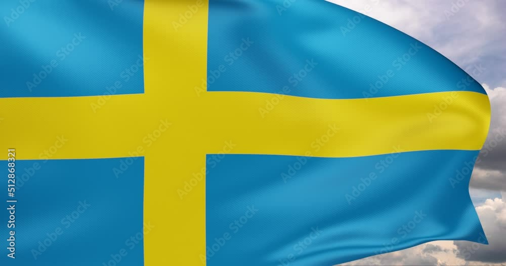 The sweden flag flutters in the wind against a cloudy sky. 3D rendering 4K. The sweden flag flutters in the wind against a cloudy sky. 3D rendering 4K.