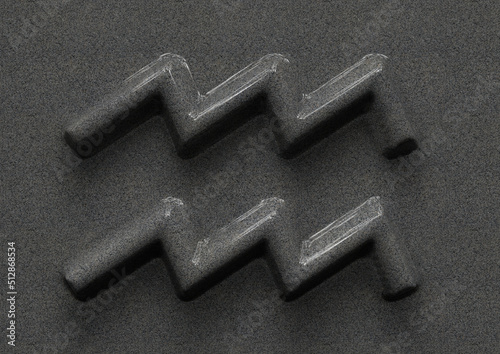Zodiac zymbol of aquarius on granite with shadow on background.The light source shines from above, forming a shadow.3d render illustration.