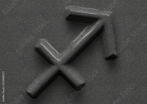 Symbol  of sagittarius for zodiac on granite with shadow on background.The light source shines from above, forming a shadow.3d render illustration.