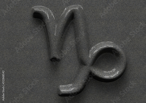 Capricorn zodiac symbol on granite with shadow on background.The light source shines from above