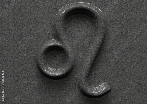 Leo zodiac symbol on granite background with shadow from light above.3d render illustration.