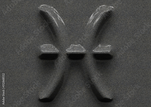 Zodiac symbol pisces on granite background with shadow from light above