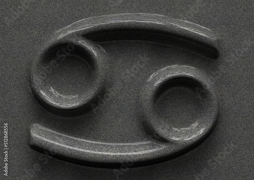 Zodiac symbol cancer on granite background with shadow from light above
