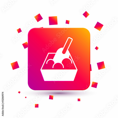 White Cat litter tray with shovel icon isolated on white background. Sandbox cat with shovel. Square color button. Vector