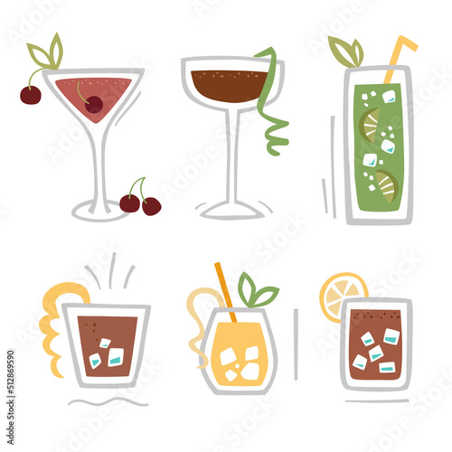 Classic cocktails vector set. Stylized drinks
