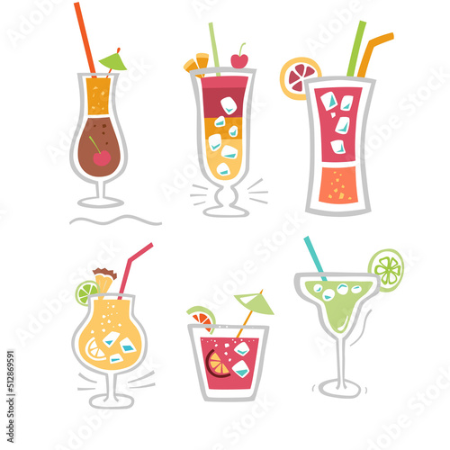 Classic cocktails vector set. Stylized drinks