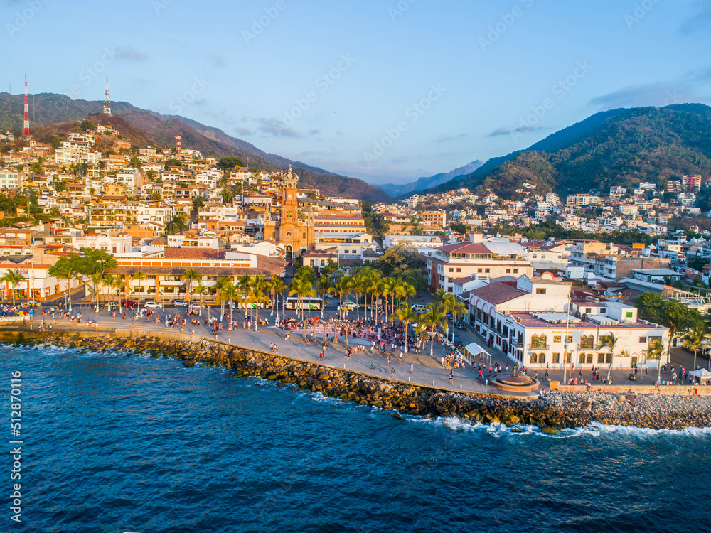 Downtown Puerto Vallarta with its Mountains and Blue Sea