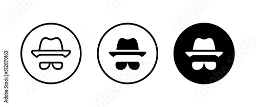 Avatar man in a hat icons , Secret service agent, Spy man icon Wanted button, vector, sign, symbol, logo, illustration, editable stroke, flat design style isolated on white