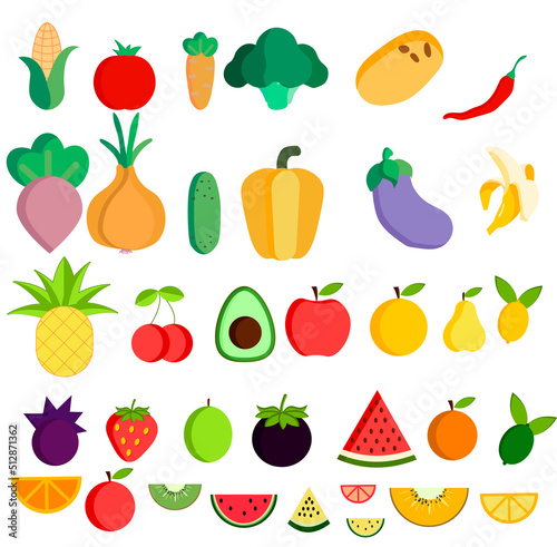 Set of cute funny characters fresh healthy vegetables and fruits isolated. Organic vegan farm veggies. Healthy lifestyle.