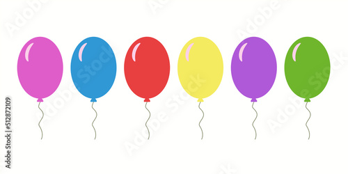 Bunch of balloons for birthday and party. Flying ballon with rope. Blue  red  yellow and green ball isolated on white background. Balloon in cartoon style for celebrate and party