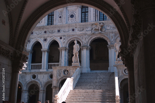 Venice, Italy - September 02, 2018: Entrance of palace listed as World Heritage by UNESCO also known as Doge's Palace (Palazzo Ducale)