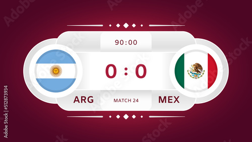 Argentina Vs Mexico Match. Football 2022. World Football Championship Competition Infographics. Group Stage. Group C. Poster, Announcement, Game Score. Scoreboard Template. Vector