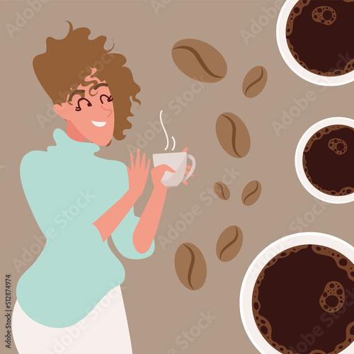 woman drinkng hot coffee photo