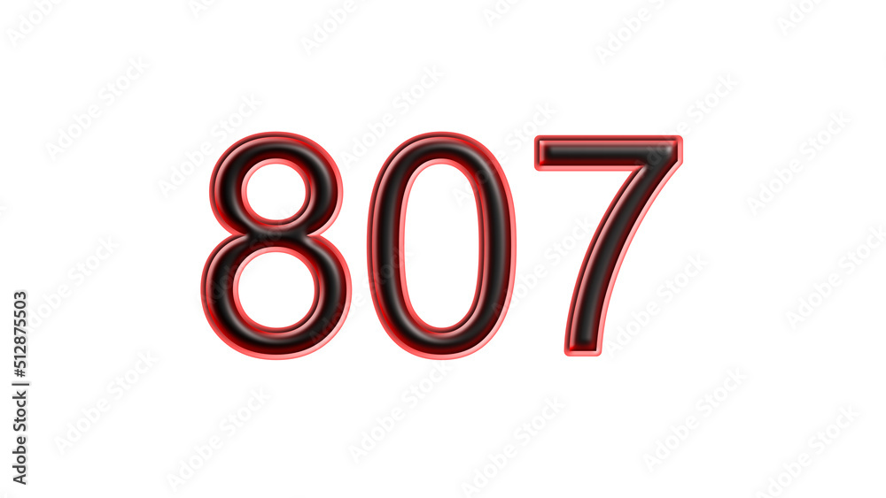 red 807 number 3d effect white background
