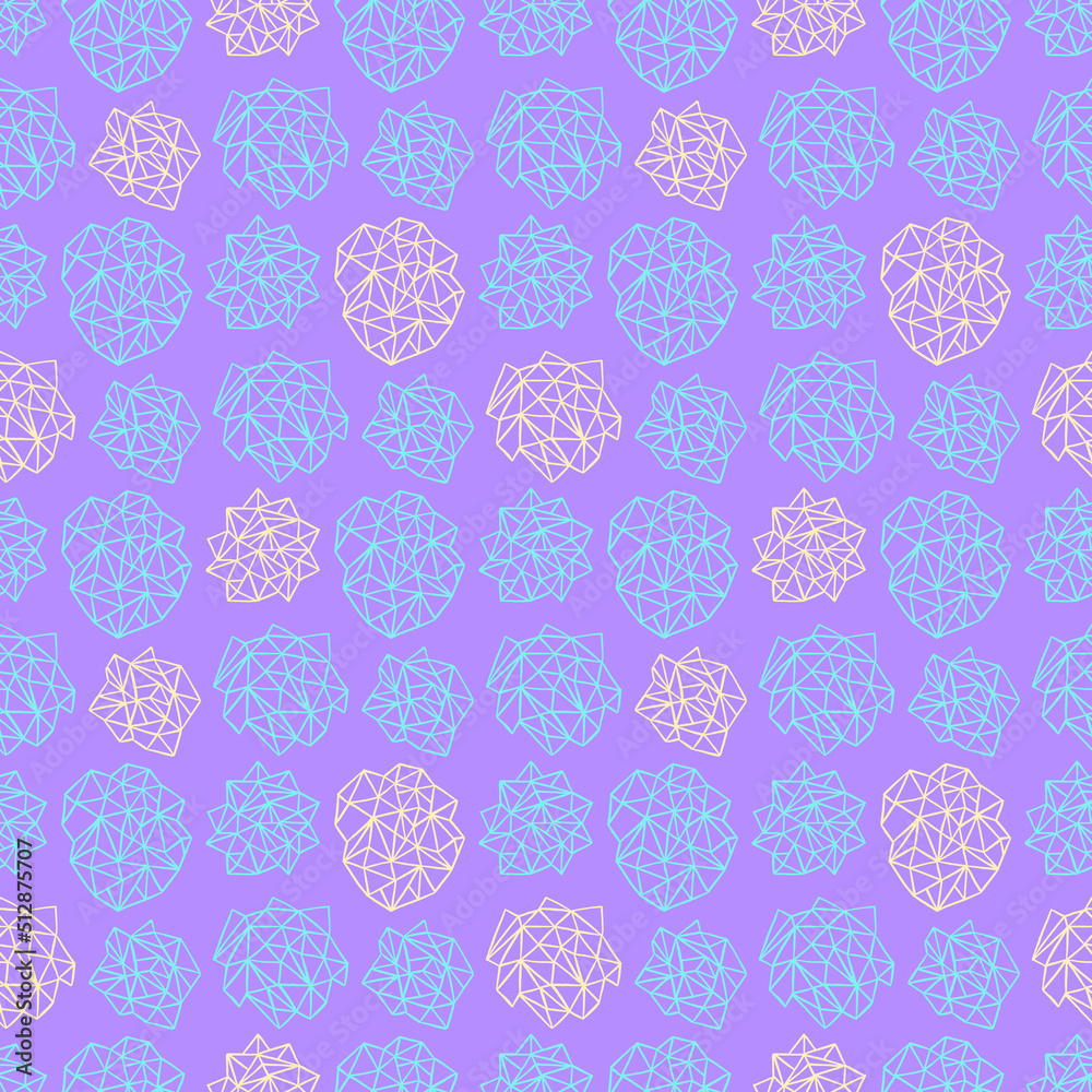 Geometric vector shapes, seamless pattern. Crystals on a lilac background. Hand drawing. Geometric vector shapes, seamless pattern. Crystals on a lilac background. Hand drawing.