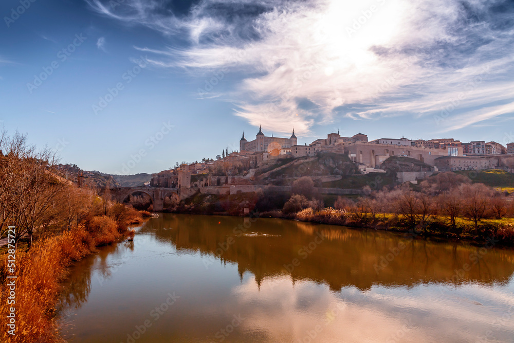 View from the Tagus river towards the historical center of Toledo