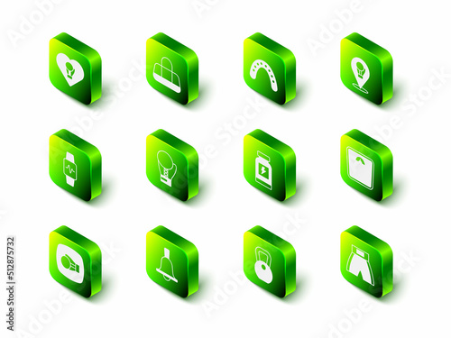 Set Sport bag, Mouth guard boxer, Boxing glove, Bathroom scales, short, Energy drink, Weight and bell icon. Vector