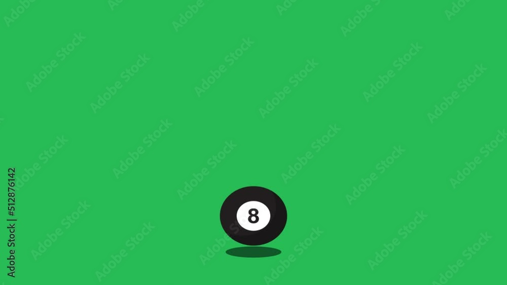 Black billiard ball bouncing on a green background. Sport flat design style simple animation. Seamless loop sport ball motion graphic Black billiard ball bouncing on a green background. Sport flat design style simple animation. Seamless loop sport ball motion graphic