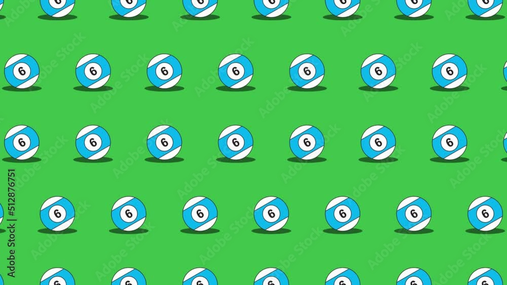 Seamless loop pattern with Billiard balls on a green background. Sport balls in seamless loop animation. Endless activity motion graphic background Seamless loop pattern with Billiard balls on a green background. Sport balls in seamless loop animation. Endless activity motion graphic background