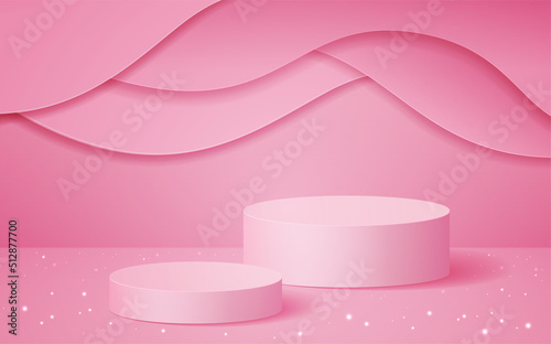 Empty round showcase for cosmetic product presentation. Cylinder shape on abstract background © lantica