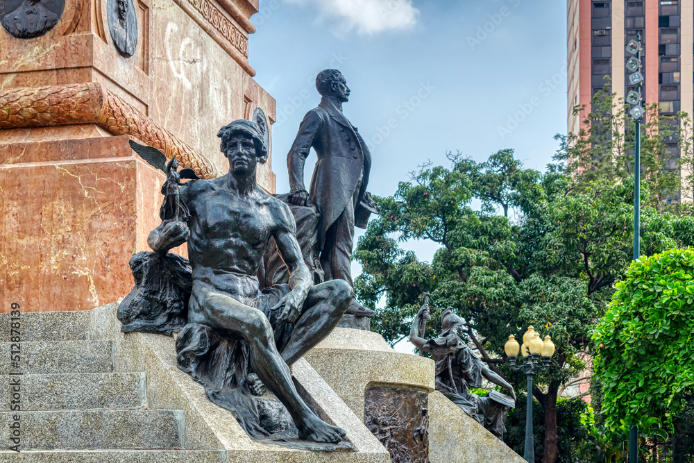 Fototapeta premium Guayaquil, Guayas, Ecuador - November, 2013: Statues and sculptures surrounding the Parque Centenario (Centennial Park), on a beautiful sunny afternoon in the city.