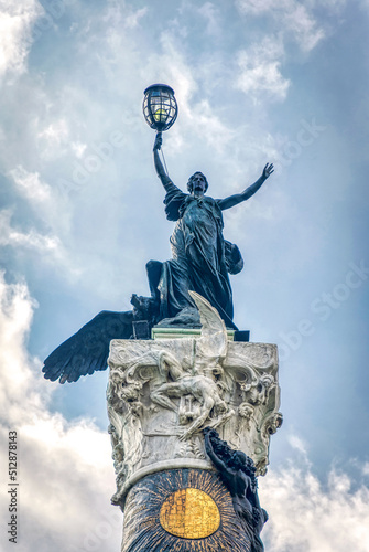 Guayaquil, Guayas, Ecuador - November, 2013: Frontal view of the Column of Heroes at the Centennial Park, on a sunny afternoon in the city.