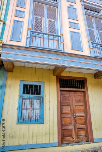 Guayaquil, Guayas, Ecuador - November, 2013: Houses, windows and streets of the Cerro del Carmen area (Carmen's Hill), on a sunny morning in the city.