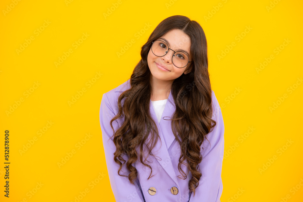 Emotional portrait of caucasian teenager child girl isolated on yellow background. Emotional portrait of caucasian teenager child girl isolated on yellow background.
