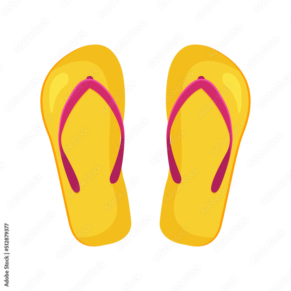 Flip-flops. Yellow beach shoes. Vector illustration in flat cartoon style isolated on a white background.