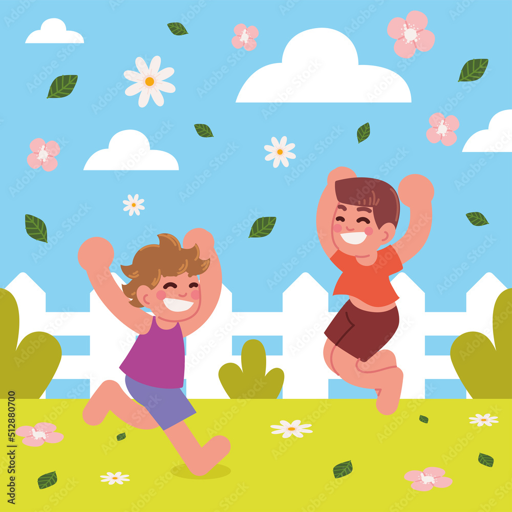 boys playing in springtime
