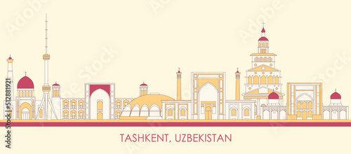 Cartoon Skyline panorama of city of Tashkent, Uzbekistan - vector illustration