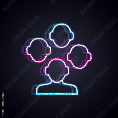 Glowing neon line Schizophrenia icon isolated on black background. Vector