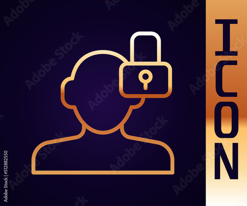 Gold line Closed personality icon isolated on black background. Introvert psychology. Vector