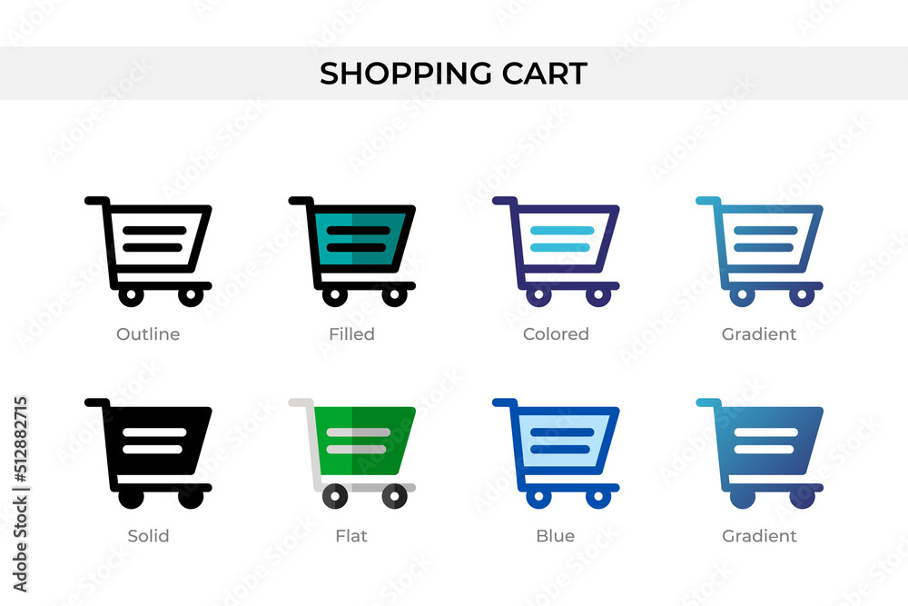 Shopping cart icon in different style. Shopping cart vector icons