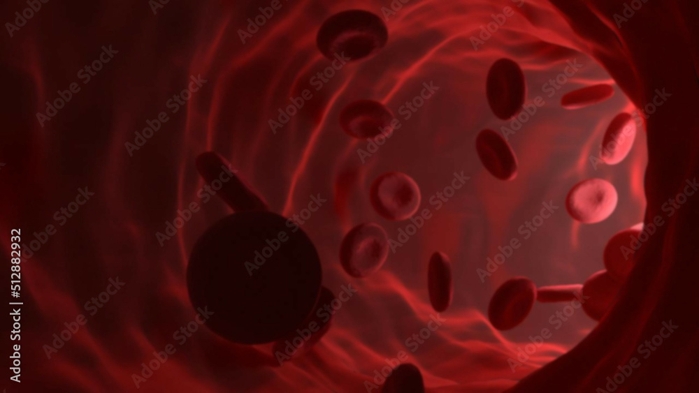 3D rendering illustration of some red blood cells in a blood vessel ...