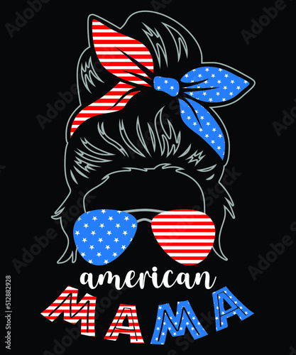 American Mama 4th Of July Messy Bun Shirt, American Sunglass Shirt, USA Flag Mom Shirt, 4th Of July Mother Shirt