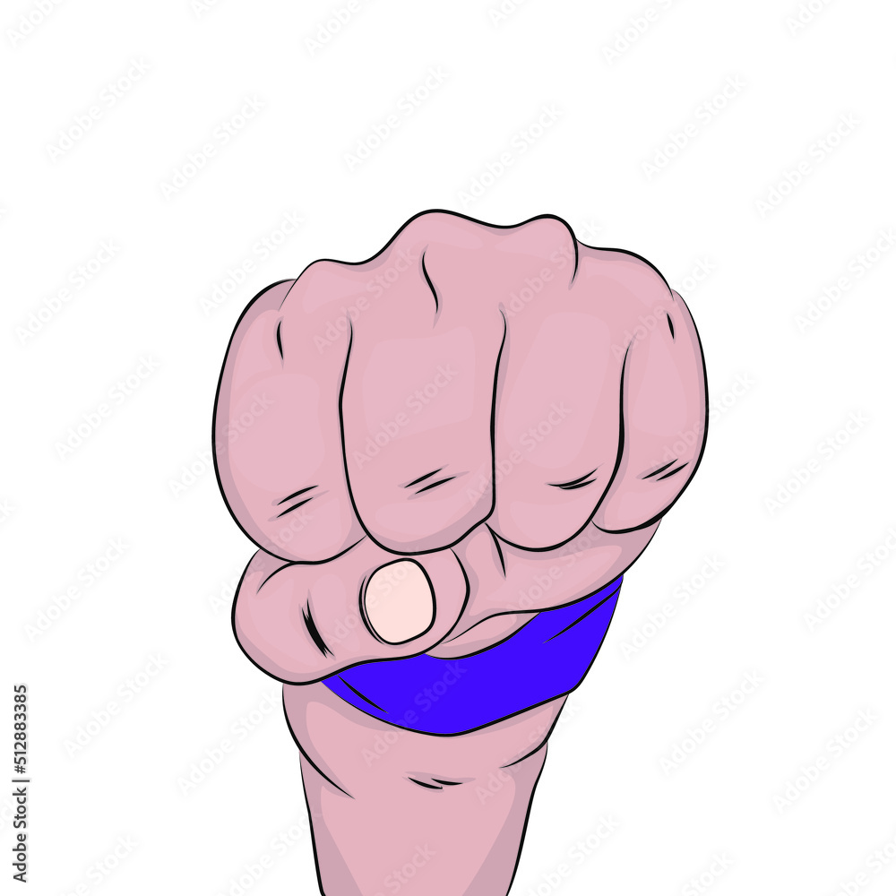 Naklejka premium Anime fist with blue wristband, meaning of strength strength.