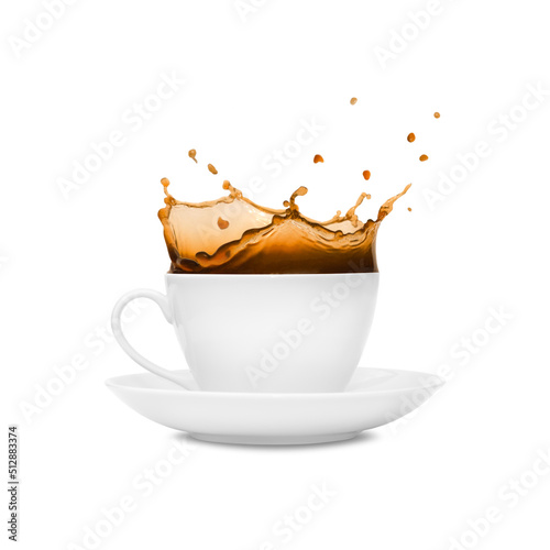 cup of coffee with splash isolated on white background